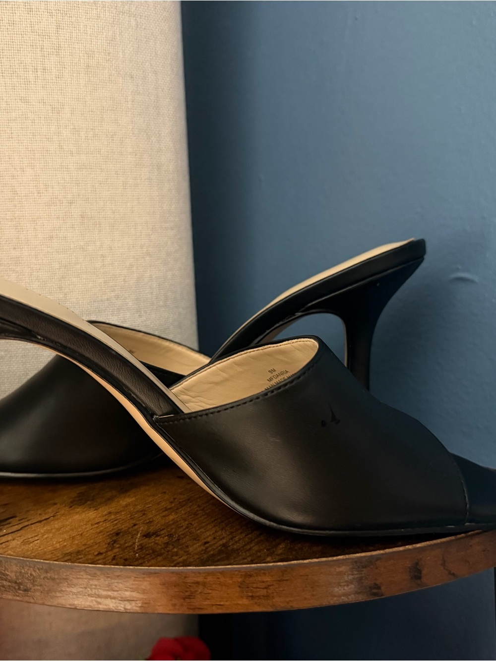 Marc Fisher Black Leather Open-Toe Mule Heels - Picture 2 of 5
